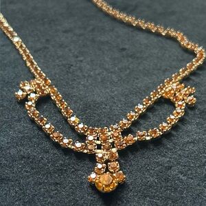 Vintage Gold Toned Necklace with Dazzling Rhinestones